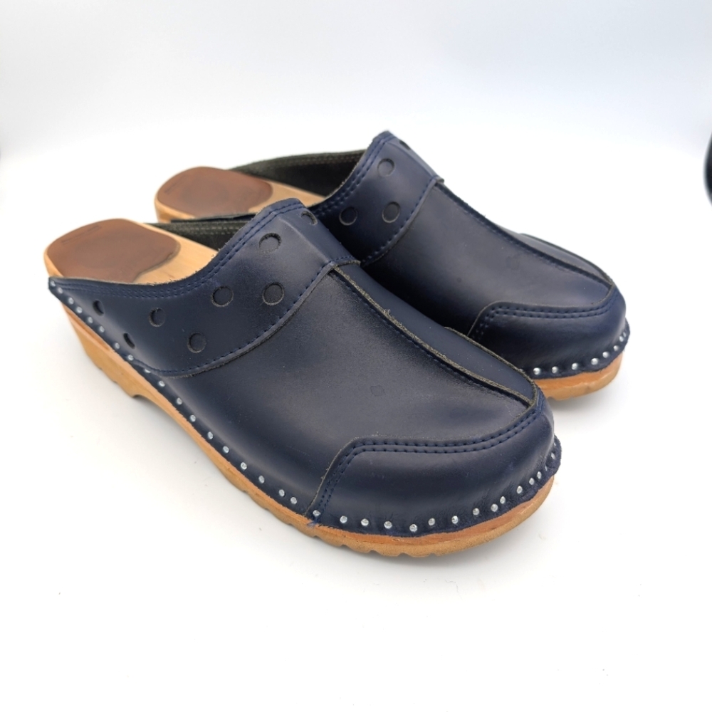 Troentorp Swedish Wooden Clogs Navy Blue Women's 38 - Picture 7 of 7